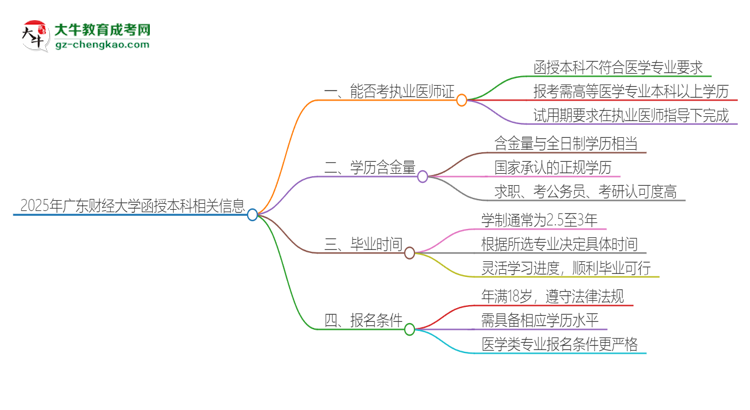 2025年廣東財經(jīng)大學(xué)函授本科學(xué)歷能考執(zhí)業(yè)醫(yī)師證嗎？思維導(dǎo)圖