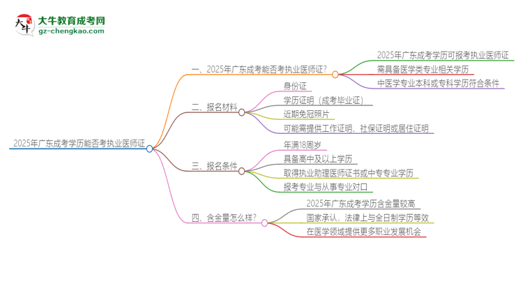 2025年廣東成考學(xué)歷也能考執(zhí)業(yè)醫(yī)師證嗎？思維導(dǎo)圖