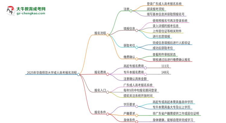 2025年華南師范大學(xué)成人高考報名流程是什么？思維導(dǎo)圖