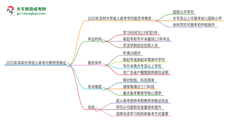 2025年深圳大學(xué)成人高考能考教資嗎？思維導(dǎo)圖