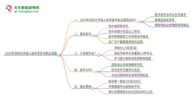 2025年深圳大學的成人高考學歷能報考執(zhí)業(yè)醫(yī)師證嗎？思維導圖