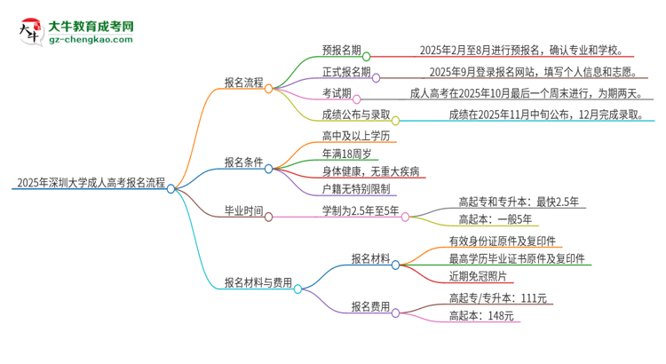 2025年深圳大學成人高考報名流程是什么？思維導圖