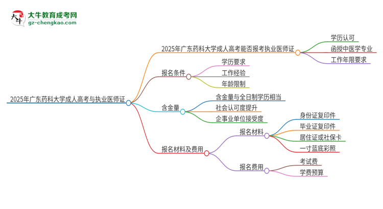 2025年廣東藥科大學(xué)的成人高考學(xué)歷能報考執(zhí)業(yè)醫(yī)師證嗎？思維導(dǎo)圖