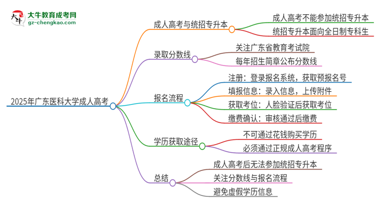 2025年廣東醫(yī)科大學(xué)考完成人高考還能參加統(tǒng)招專升本嗎？思維導(dǎo)圖