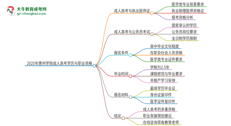 2025年惠州學院的成人高考學歷能報考執(zhí)業(yè)醫(yī)師證嗎？思維導圖