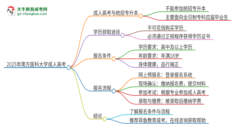 2025年南方醫(yī)科大學(xué)考完成人高考還能參加統(tǒng)招專升本嗎？思維導(dǎo)圖