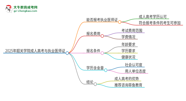 2025年韶關學院的成人高考學歷能報考執(zhí)業(yè)醫(yī)師證嗎？思維導圖