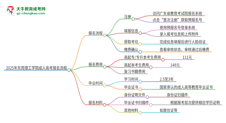 2025年東莞理工學(xué)院成人高考報(bào)名流程是什么？思維導(dǎo)圖