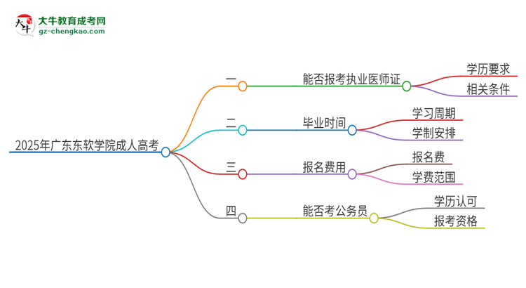 2025年廣東東軟學(xué)院的成人高考學(xué)歷能報考執(zhí)業(yè)醫(yī)師證嗎？思維導(dǎo)圖