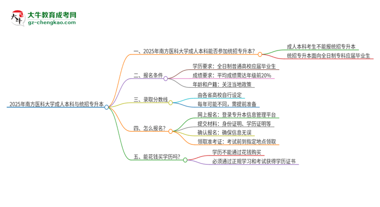 參加2025年南方醫(yī)科大學(xué)成人本科考試后還能報統(tǒng)招專升本嗎？思維導(dǎo)圖