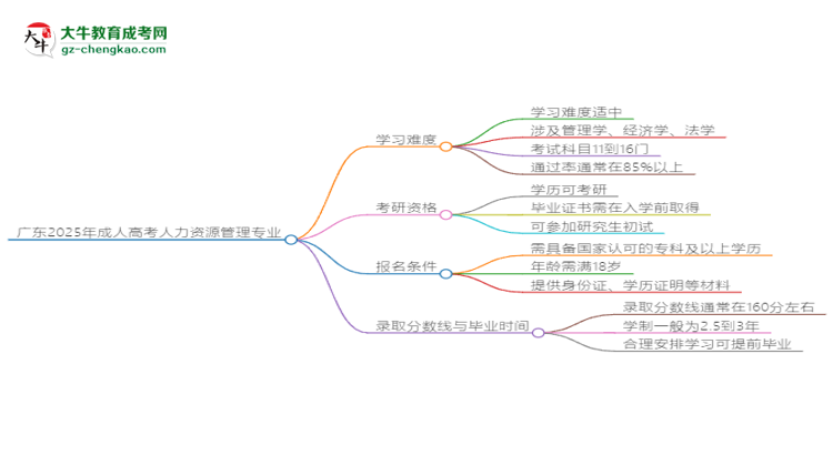 廣東2025年成人高考人力資源管理專(zhuān)業(yè)能考研究生嗎？思維導(dǎo)圖