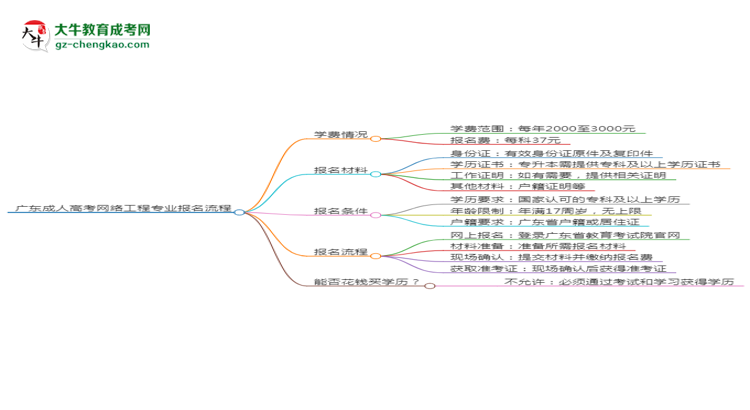 廣東成人高考網(wǎng)絡(luò)工程專(zhuān)業(yè)2025年報(bào)名流程思維導(dǎo)圖