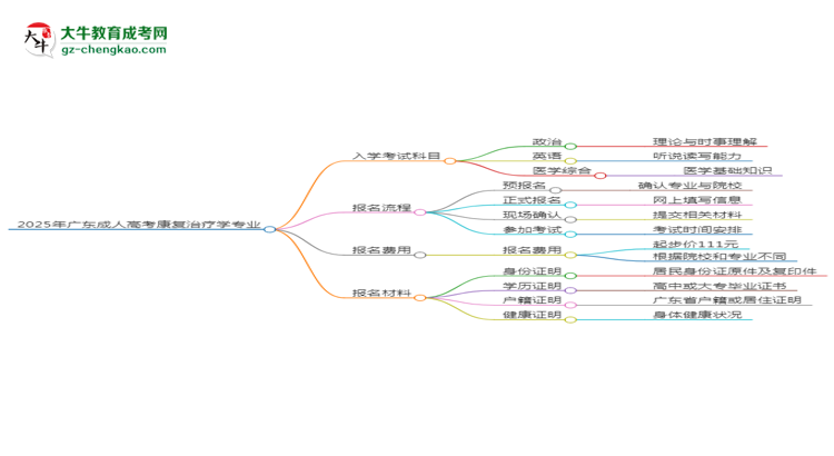 2025年廣東成人高考康復(fù)治療學(xué)專業(yè)入學(xué)考試科目有哪些？思維導(dǎo)圖