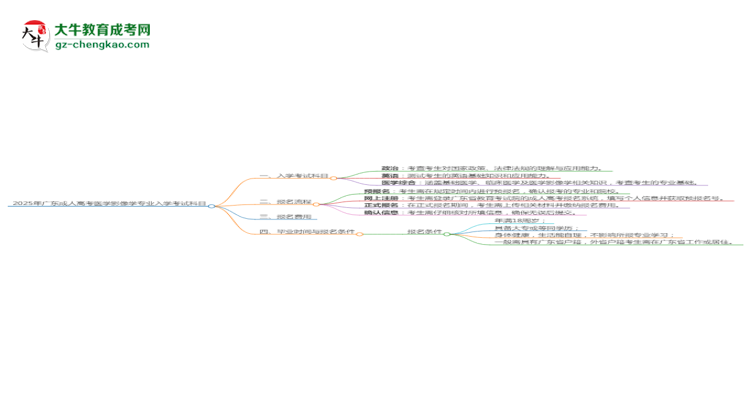 2025年廣東成人高考醫(yī)學(xué)影像學(xué)專業(yè)入學(xué)考試科目有哪些？思維導(dǎo)圖