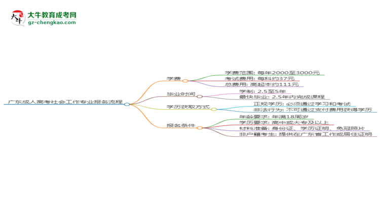 廣東成人高考社會(huì)工作專業(yè)2025年報(bào)名流程思維導(dǎo)圖