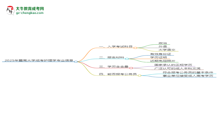 2025年暨南大學(xué)成考護理學(xué)專業(yè)入學(xué)考試科目有哪些？思維導(dǎo)圖