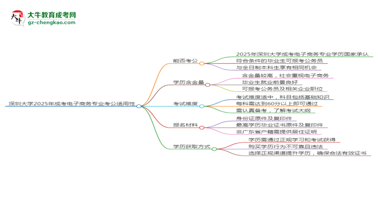 深圳大學(xué)2025年成考電子商務(wù)專業(yè)學(xué)歷能考公嗎？思維導(dǎo)圖