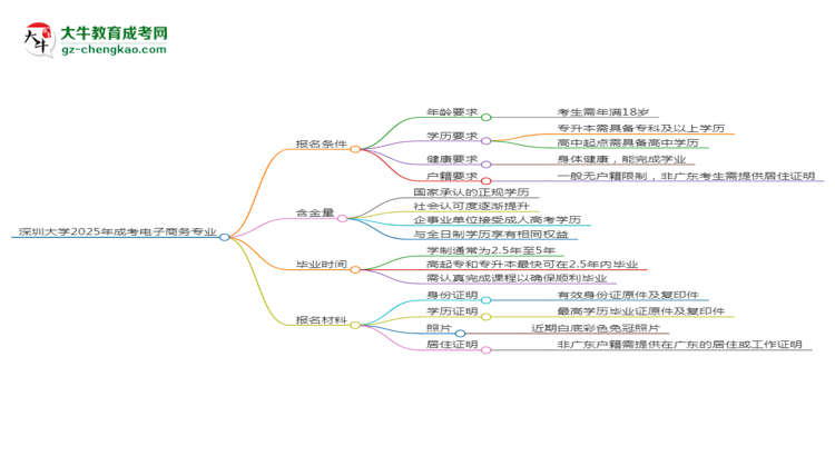 深圳大學(xué)2025年成考電子商務(wù)專業(yè)報(bào)考條件是什么思維導(dǎo)圖