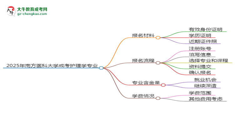 2025年南方醫(yī)科大學(xué)成考護(hù)理學(xué)專業(yè)報名材料需要什么？思維導(dǎo)圖