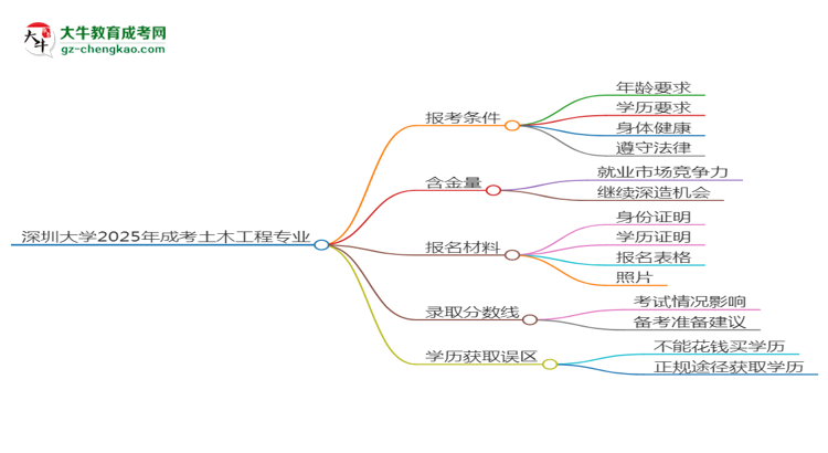 深圳大學2025年成考土木工程專業(yè)報考條件是什么思維導圖