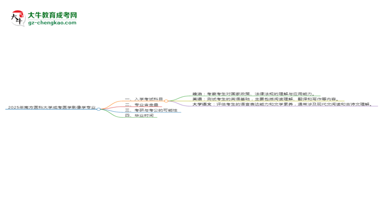 2025年南方醫(yī)科大學成考醫(yī)學影像學專業(yè)入學考試科目有哪些？思維導圖