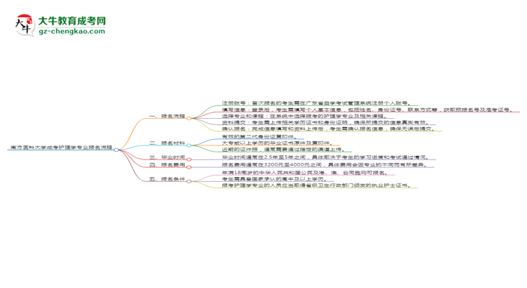 南方醫(yī)科大學(xué)成考護理學(xué)專業(yè)2025年報名流程思維導(dǎo)圖