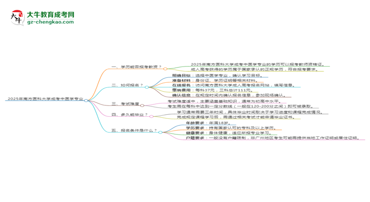 2025年南方醫(yī)科大學(xué)成考中醫(yī)學(xué)專業(yè)學(xué)歷能報考教資嗎？思維導(dǎo)圖