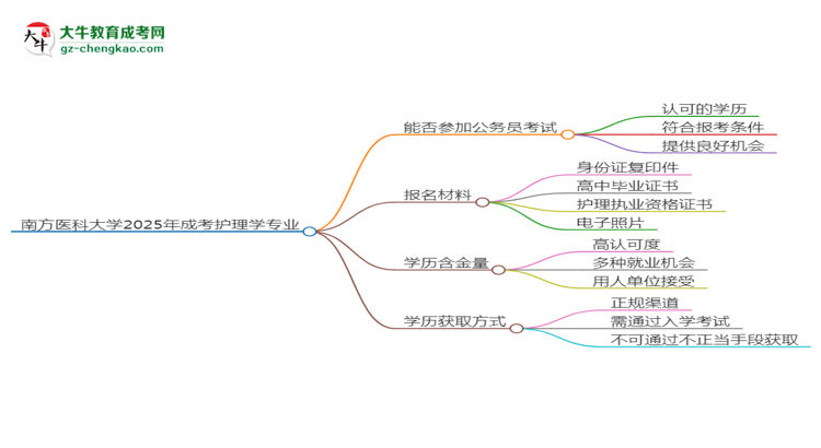 南方醫(yī)科大學(xué)2025年成考護理學(xué)專業(yè)學(xué)歷能考公嗎？思維導(dǎo)圖