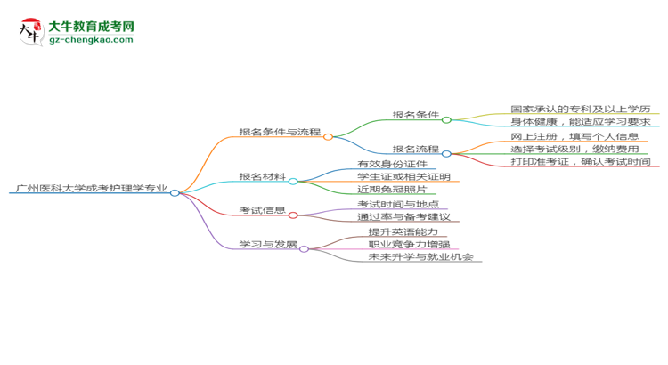 廣州醫(yī)科大學(xué)2025年成考護(hù)理學(xué)專業(yè)生可不可以考四六級？思維導(dǎo)圖