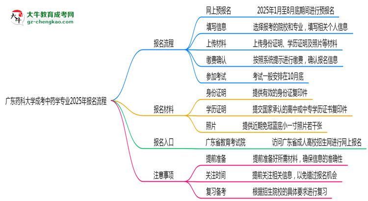 廣東藥科大學(xué)成考中藥學(xué)專業(yè)2025年報(bào)名流程思維導(dǎo)圖