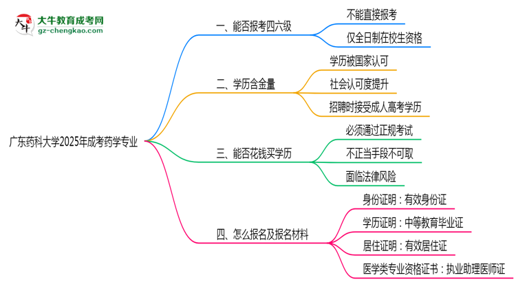 廣東藥科大學(xué)2025年成考藥學(xué)專業(yè)生可不可以考四六級？思維導(dǎo)圖