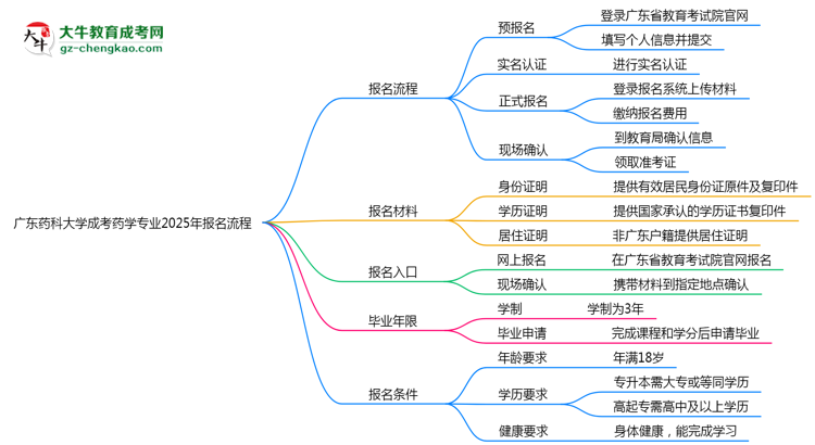 廣東藥科大學(xué)成考藥學(xué)專(zhuān)業(yè)2025年報(bào)名流程思維導(dǎo)圖