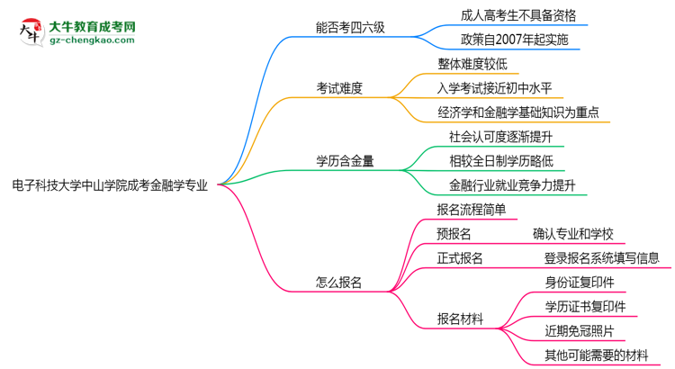 電子科技大學(xué)中山學(xué)院2025年成考金融學(xué)專業(yè)生可不可以考四六級？思維導(dǎo)圖